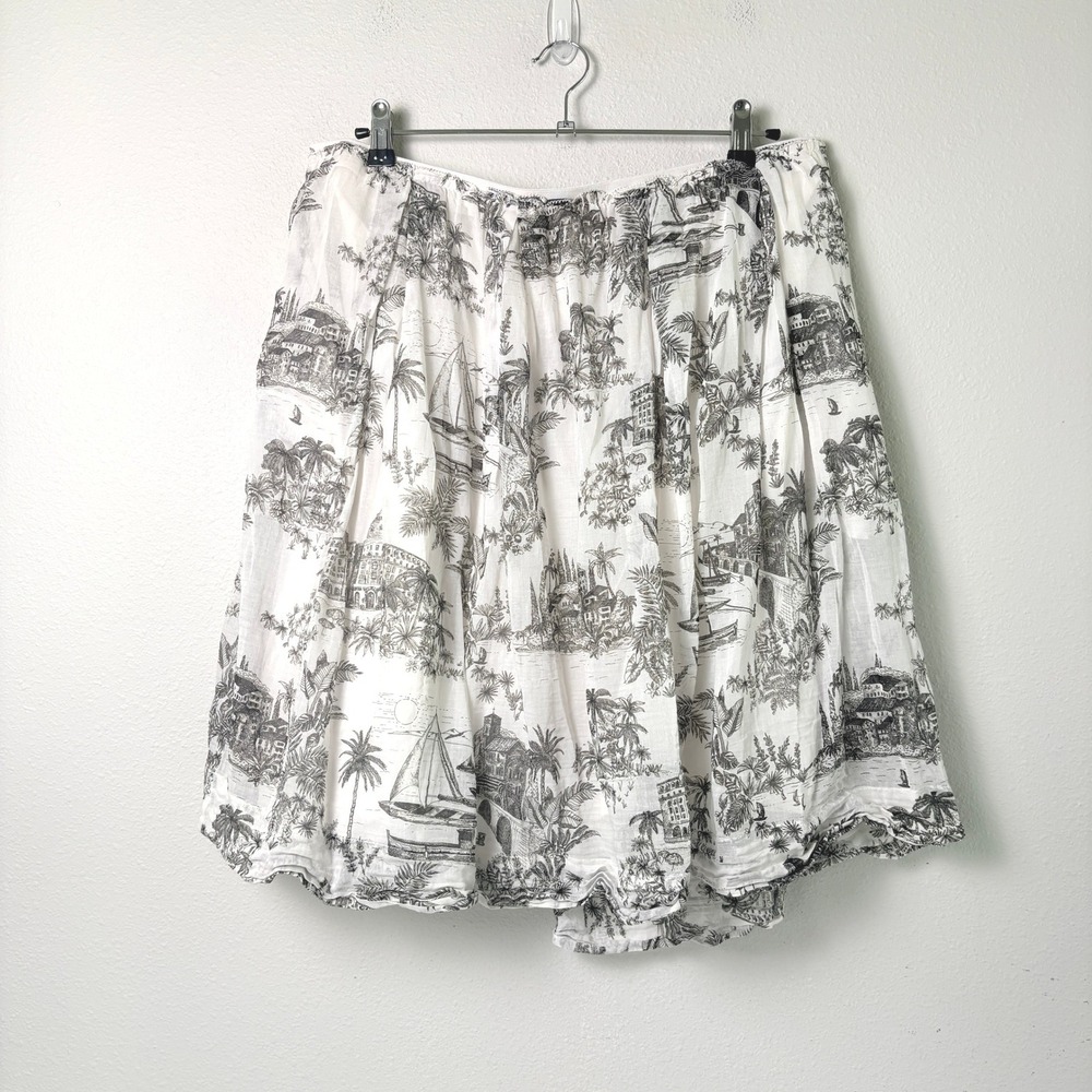 Tommy Bahama Skirt Womens XL White Black Toile Tropical Cotton A-Line Resort